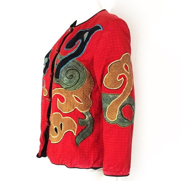 Vintage BOHO embroidered Asian jacket, red Chinese - Picture 3 of 7